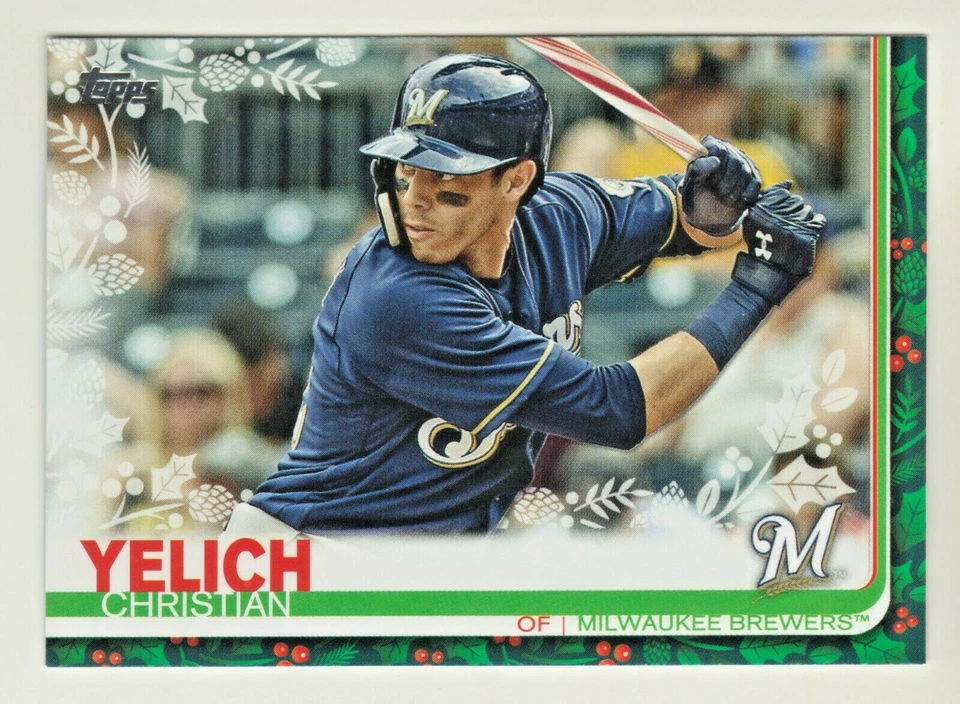 2019 Topps Holiday Mega PHOTO VARIATION CANDY CANE BAT #HW72 CHRISTIAN YELICH SP - Image 1 of 2
