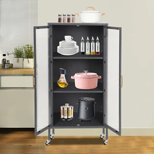 4-Tier Kitchen Storage Cabinet, Freestanding Metal Microwave Stand on Wheels - Picture 1 of 16