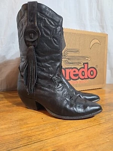 Laredo Leather Tassel Cowgirl Boots Size 6.5 Black - Picture 1 of 13