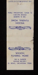 60er Jahre? Wilson Funeral Home 100 N. Barker El Reno OK Canadian Co Matchbook - Bild 1 von 2