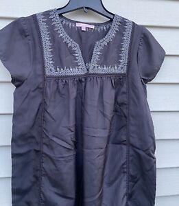 CALYPSO ST. BARTH Silk Dress Tunic Embellished Embroidered Gray Silver Gold S