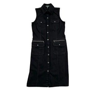 LRL RALPH LAUREN JEANS CO schwarz Denim H-Linie ärmellos Druckknopf Kleid Gr. 8 - Bild 1 von 6