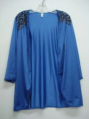 USA Made Nancy King Lingerie Makeup Jacket Robe Size Small Blue w/ Design #731N - Image 1 of 2