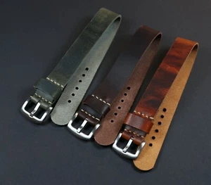One piece Leather watch band Military style single pass strap Vegetable tanned  - Picture 1 of 13