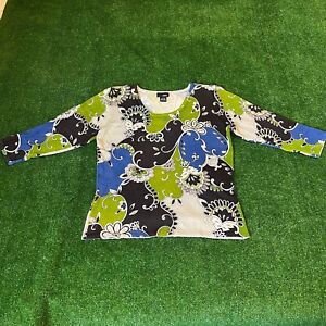 Next 3/4 Sleeve Multicolor Paisley-Floral Sequins Knits Sweatshirt Top Size L