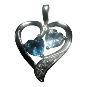 10K White Gold Topaz & CZ Heart Pendant - Picture 1 of 7