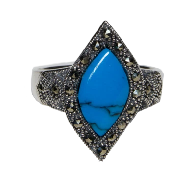 Türkis Markasit Stil 925 Sterlingsilber Edelstein Bling Ring Größen M-R - Bild 1 von 2