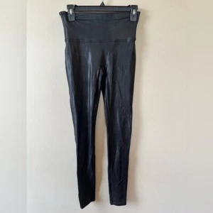 SPANX Black Shaping Shiny Leggings Women M Lightweight Stretch Fitted Athleisure - Picture 1 of 11