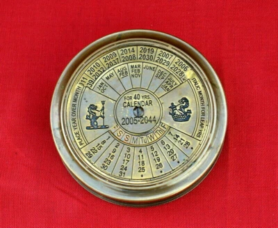 Antique Vintage 3" Brass Calendar Compass Hiking Camping Travelling Compass Gift - Image 1 of 4