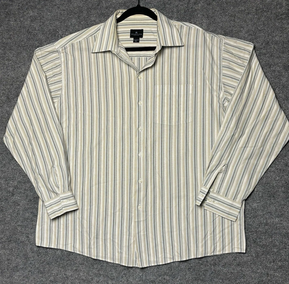 Kenneth Cole Reaction Shirt Mens XL 17.5 36-37 Brown Striped Button Up - Image 1 of 4