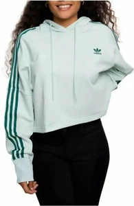 Nueva sudadera con capucha recortada para mujer Adidas Originals talla grande - verde vapor - Imagen 1 de 7