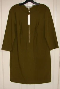 Trina Turk size 8 olive green Versed poly blend 3/4 sleeve shift dress zip front - Picture 1 of 3