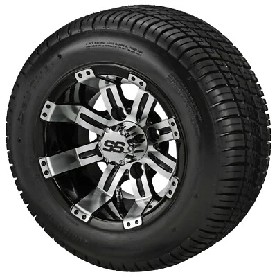 (4) Golf Cart 205/50-10 Deli Low Pro Tires on 10x7 Black/Machined Tempest Wheels - Image 1 of 4