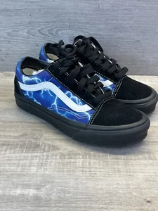 Vans Off The WALL Blue Black Lightening Bolt Old Skool Vans Shoes Size 3.5 Youth - Picture 1 of 9