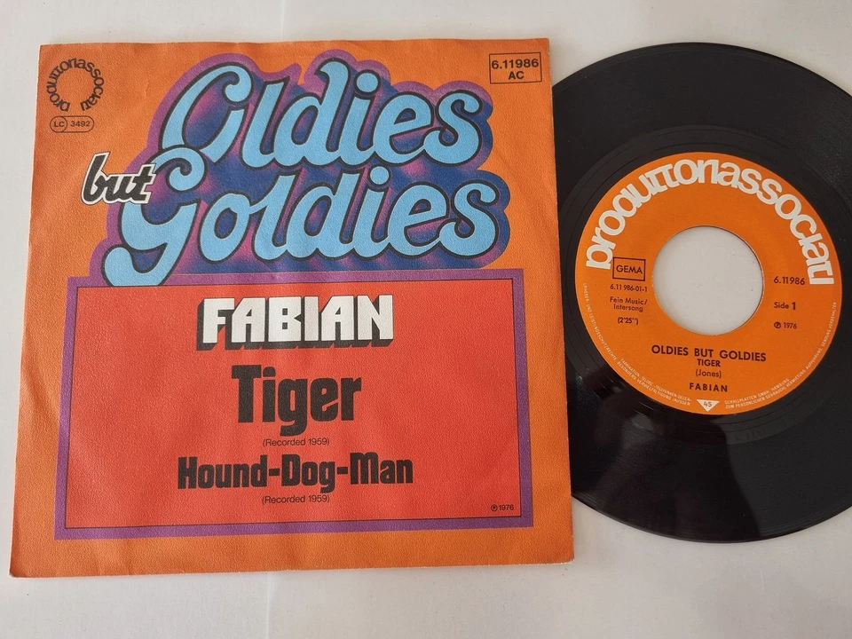 7" Single Fabian - Tiger/ Hound-dog-man Vinyl Germany - Image 1 of 1