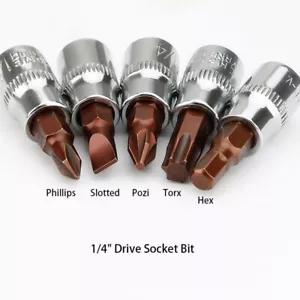 Hex Torx Phillips Slotted Pozi Bit Socket or Set 1/4" Drive Tool Cr-V Steel S2 - Picture 1 of 6