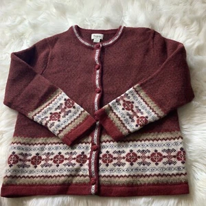 CAMBRIDGE Dry Goods NORDIC Fair Isle WOOL Knit METAL CLASP Cardigan Size LARGE - Picture 1 of 11