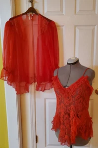 VTG Seductive Wear By Cinema Etoile Red Teddy Babydoll & Robe Set Lacey Sheer 1X - Picture 1 of 17