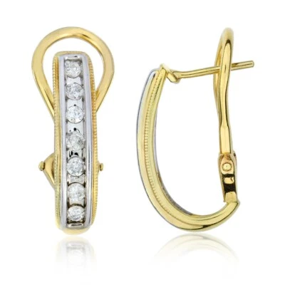 14K Yellow Gold .28ctw Natural Diamond J Hoop Earrings GE-2256 - Image 1 of 3