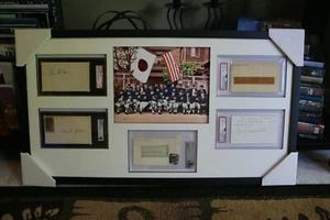 1934 Baseball Tour of Japan (5) Autograph Display w/ Babe Ruth Colorized Photo - Picture 1 of 7