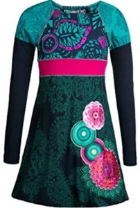 Desigual Dress Teal Pink Abstract Floral Ballon Skirt Dress Girl’s Size 11 / 12 - Picture 1 of 10