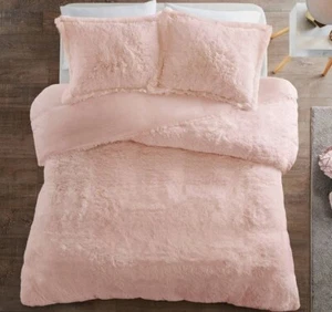 Shaggy Fluffy Faux Fur Duvet Cover Set - Blush - QUEEN - Picture 1 of 4