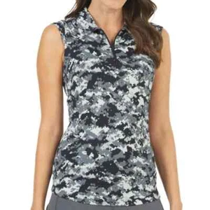 NWT Ladies IBKUL CAMO GRAY BLACK Sleeveless Polo Golf Shirt XS S M L XL & XXL - Picture 1 of 1