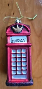LONDON~ENGLAND~GREAT BRITAIN~UK~RED TELEPHONE BOOTH ORNAMENT~BLOWN GLASS - Picture 1 of 6