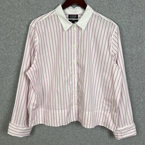 J. Crew Size 16 Pink White Stripe Cropped Boxy Garçon Long Sleeve Button Shirt - Picture 1 of 11