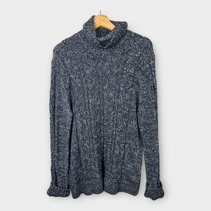 Suéter Banana Republic Mujer Talla Grande Tejido con Cable Cuello Alto Azul Lana Italiana - Imagen 1 de 8