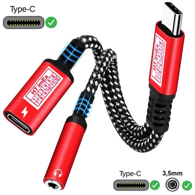 ROT - 2 in 1 AUX Adapter Y kabel Nylon Klinke Kopfhörer USB Type C Audio NEU! - Bild 1 von 4