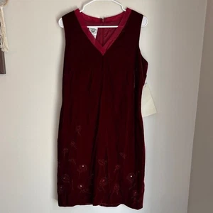 Laura Ashley Vintage Deadstock rot Samt Perlen bestickt Kleid Damen 10 Neu mit Etikett - Bild 1 von 15