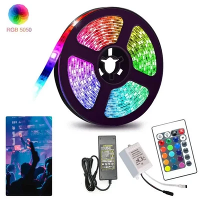 Striscia a led SMD 5050 RGB IP65 5metri bobina con alimentatore e telecomando - Immagine 1 di 4