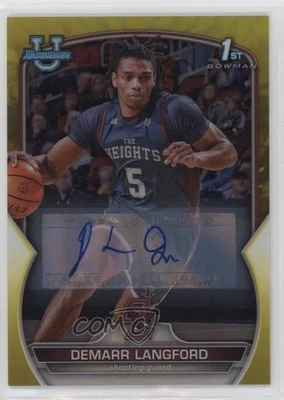 2022-23 Bowman U Chrome Prospect Yellow Refractor /75 Demarr Langford #53 Auto - Image 1 of 2