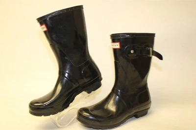 Hunter Original Short Gloss Womens Size 7 38 Black Pull On Wellington Rain Boots - Image 1 of 4