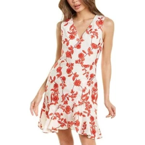 REBECCA TAYLOR Leinenkleid Damen scharlachrot und creme bestickt Volantsaum - Bild 1 von 14