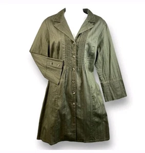 CAbi Shirt Dress Army Green Cotton Button-up Long Sleeves Pockets Lightweight Lg - Picture 1 of 16