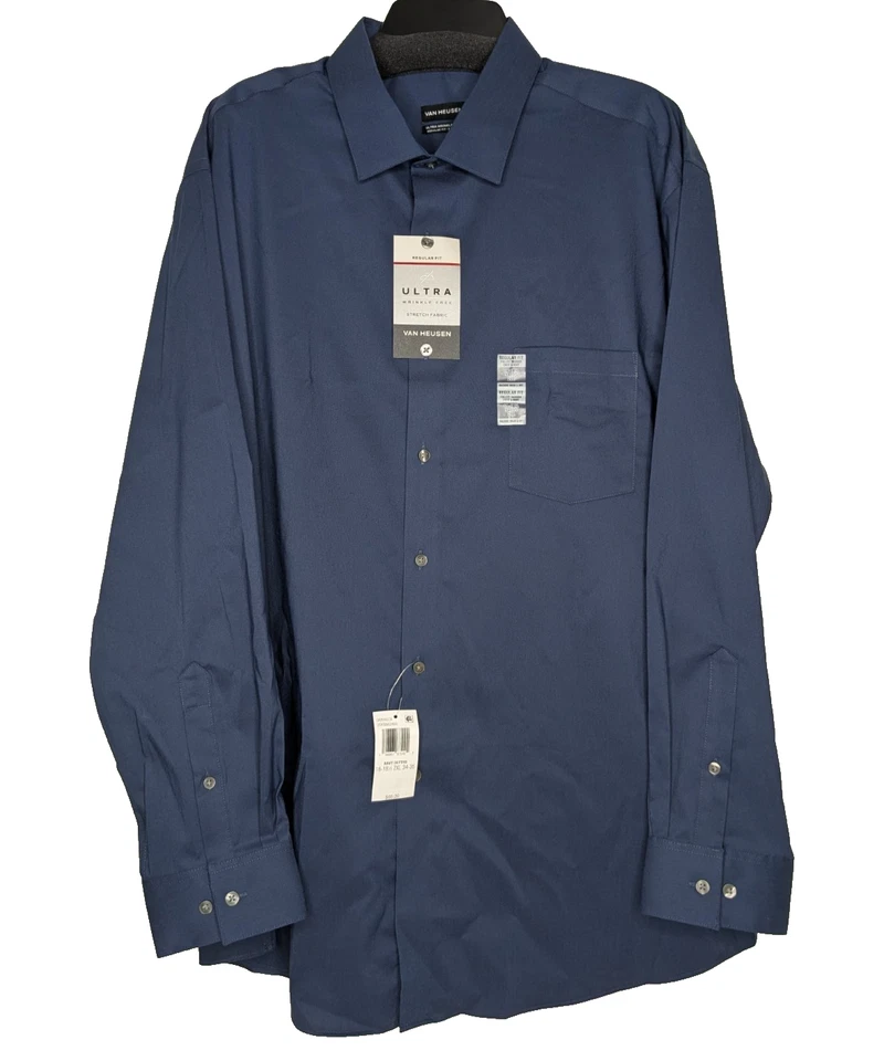 Camisa para hombre Van Heusen calce regular con botones talla 2XL 18-18,5 34/35 azul marino Foto 1 de 4