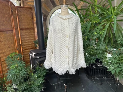 Vintage 1970s White Crocheted Button Front Cape Wedding Bridal Shawl - Image 1 of 4