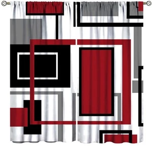 Red Modern Curtains Red Geometric Gray Black and Red Blackout Rod Pocket Curt... - Picture 1 of 8