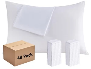 White Pillowcases Standard Size 48 Pack - Bulk Pillow Cases with Envelope Clo... - Picture 1 of 7