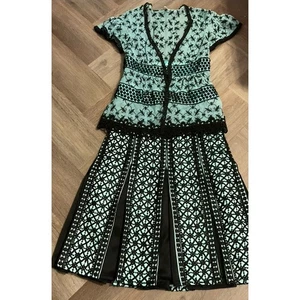 Nanette Lepore Satin Spitze bestickt Set Damen 0 mint schwarz Top Rock romantisch - Bild 1 von 13