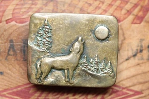 Vintage seltene Anacortes Messing funktioniert massiv Messing heulender Wolf Wald Gürtelschnalle - Bild 1 von 3