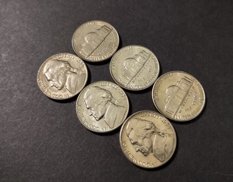 1954 Jefferson Nickel Set BU P D S 3 coin Uncirculated Cover