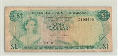 BAHAMAS $1 Dollar 1974, P-35a* Replacement, Z105490, Circulated, QEII Note.  F9 - Image 1 of 2