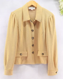 St. John by Marie Gray Women's Knit Jacket Yellow Tan Contrast Animal Print Sz 6 - Picture 1 of 10