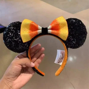 Disney* Parks Headband Candy Corn Bow Halloween Sequin Minnie Mickey Mouse Ears - Picture 1 of 5