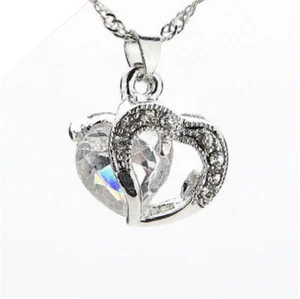 Mujer Joyería Fantasía Collar Cadena Estrás Plata Acero Corazón Nuevo Atb A3 - Bild 1 von 2