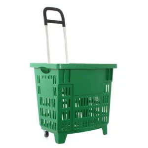 Carrito de la compra, cesta de la compra con ruedas 55L verde plástico ABS - Imagen 1 de 9