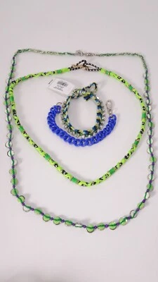 Banana Republic Mujer Neón Amistad Pulsera Collar NUEVO CON ETIQUETAS 98 GO GREEN Conjunto 4 Foto 1 de 4